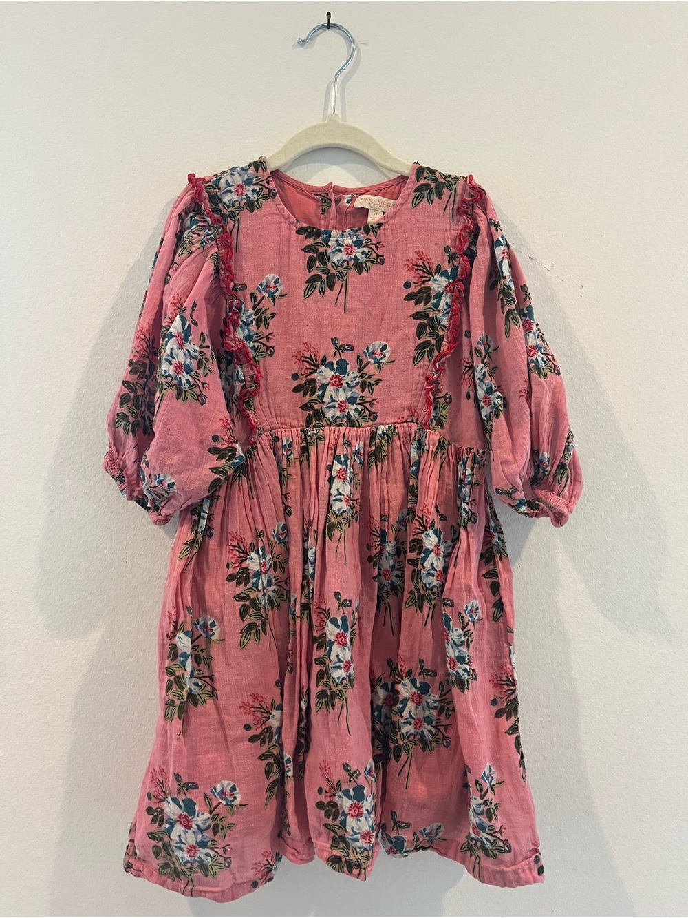 Pink Chicken - Girls Pink Floral Puff-Sleeve Dress - size 7